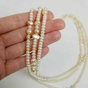 Vintage Very Long Single Strand Cream Color Faux Pearl Necklace, Layered Look